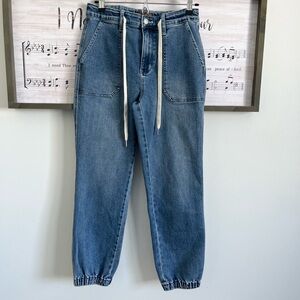 Judy Blue Light Blue Denim Jogger Pants with Cream Drawstring